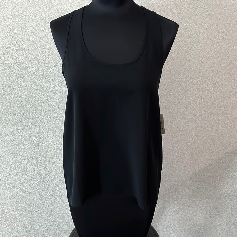 Frenchi black racerback semi-sheer blouse tank top sz S Small